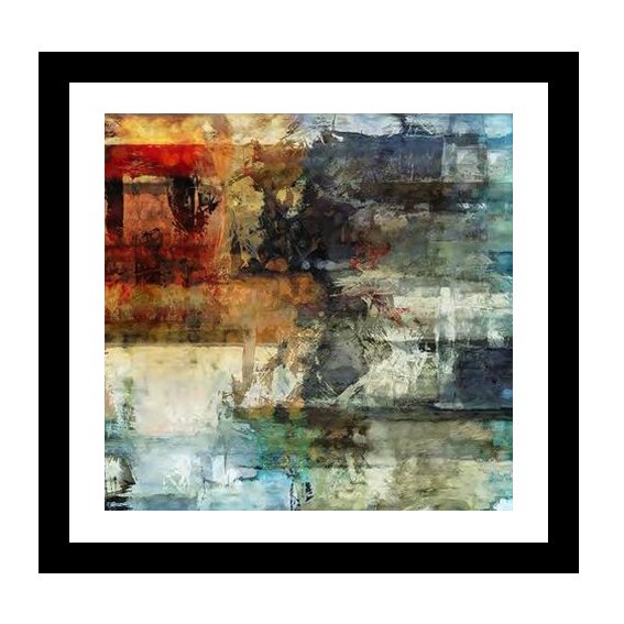 Blue with Orange Abstract Print