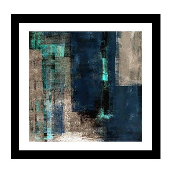 Blue & Dark Grey Cubism Abstract Print