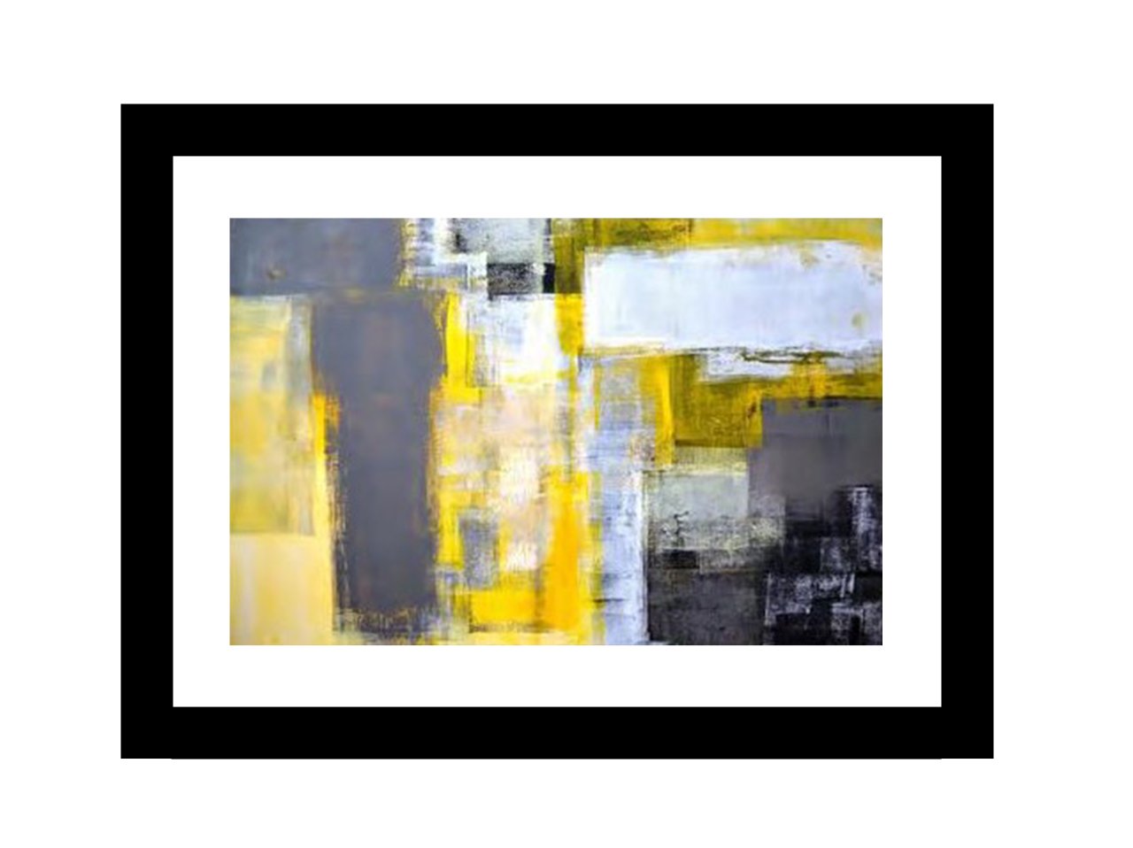 Grey and Yellow Cubism Abstract Print