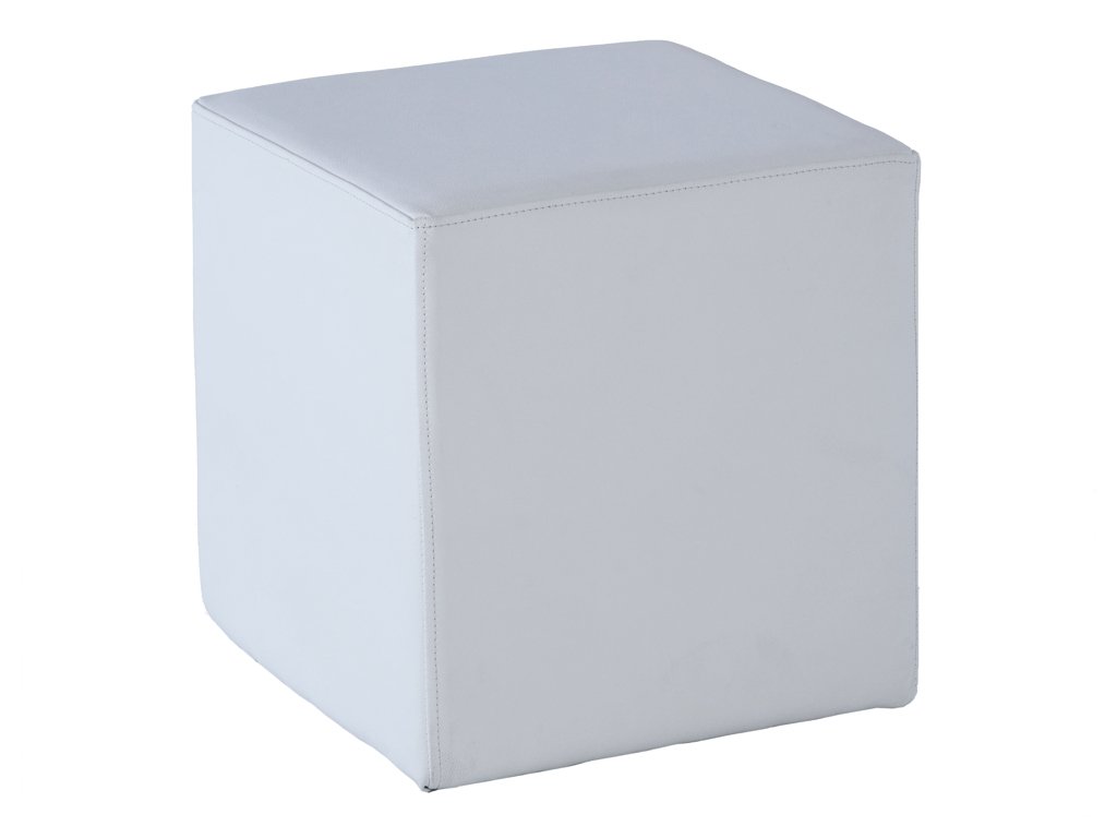 Elene White Leather Cube Stool
